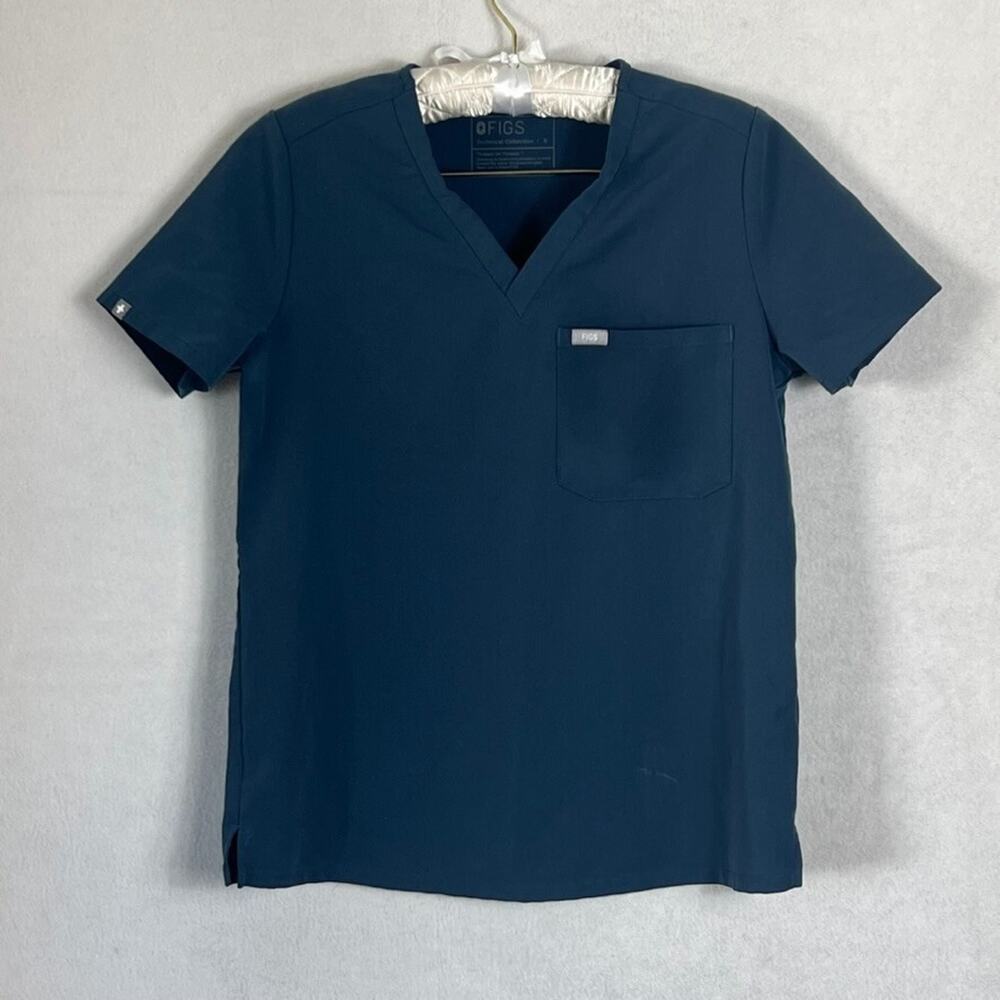 Figs Scrub Top Womens Size Small Catarina Blue Gray One Pocket V-Neck
